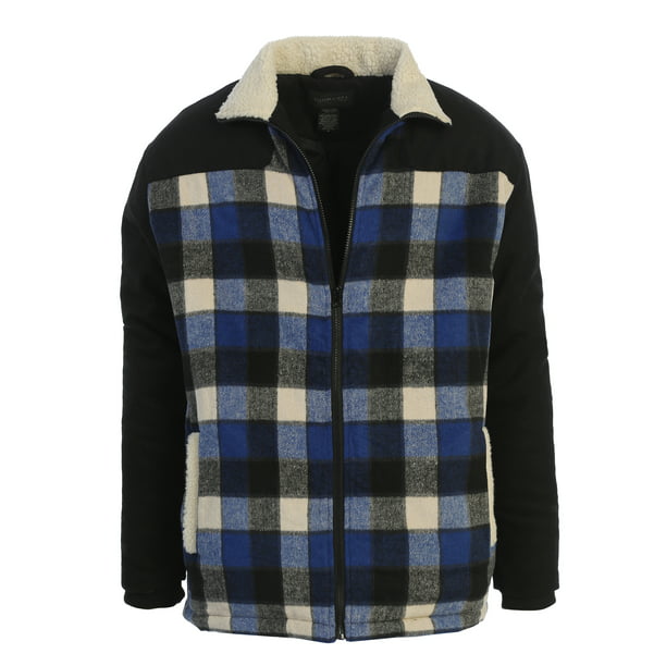 Pivaconis Mens Plaid Zipper Slit Fleece Pocket Button Down Shirt Coat Jacket 